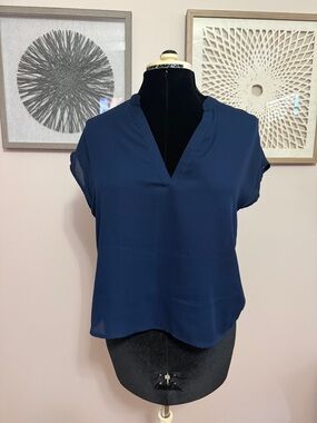 SHEIN Women’s Navy V-Neck Short Sleeve Blouse